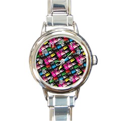 Pattern Colorfulcassettes Icreate Round Italian Charm Watch by iCreate