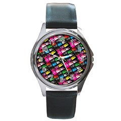 Pattern Colorfulcassettes Icreate Round Metal Watch by iCreate