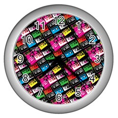 Pattern Colorfulcassettes Icreate Wall Clocks (silver)  by iCreate