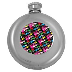 Pattern Colorfulcassettes Icreate Round Hip Flask (5 Oz) by iCreate