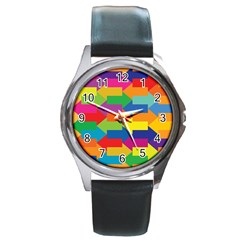 Arrow Rainbow Orange Blue Yellow Red Purple Green Round Metal Watch by Mariart