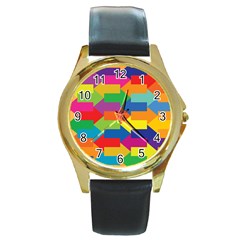 Arrow Rainbow Orange Blue Yellow Red Purple Green Round Gold Metal Watch by Mariart