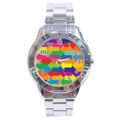 Arrow Rainbow Orange Blue Yellow Red Purple Green Stainless Steel Analogue Watch