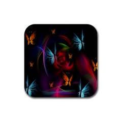 Beautiful Butterflies Rainbow Space Rubber Square Coaster (4 Pack)  by Mariart