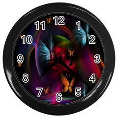 Beautiful Butterflies Rainbow Space Wall Clocks (black)