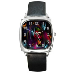 Beautiful Butterflies Rainbow Space Square Metal Watch by Mariart