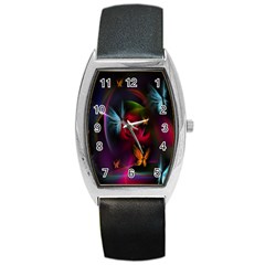 Beautiful Butterflies Rainbow Space Barrel Style Metal Watch by Mariart