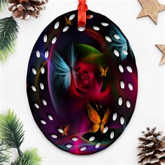 Beautiful Butterflies Rainbow Space Ornament (oval Filigree)