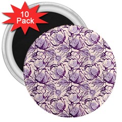 Vegetable Cabbage Purple Flower 3  Magnets (10 Pack)  by Mariart