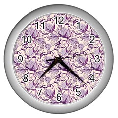 Vegetable Cabbage Purple Flower Wall Clocks (silver) 