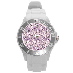 Vegetable Cabbage Purple Flower Round Plastic Sport Watch (l) by Mariart