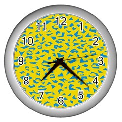 Blue Yellow Space Galaxy Wall Clocks (silver)  by Mariart