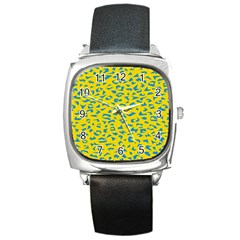 Blue Yellow Space Galaxy Square Metal Watch by Mariart