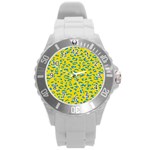 Blue Yellow Space Galaxy Round Plastic Sport Watch (L) Front