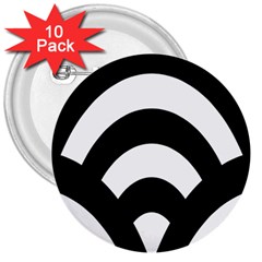 Circle White Black 3  Buttons (10 Pack) 