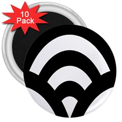 Circle White Black 3  Magnets (10 Pack) 