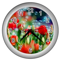 Colorful Flowers Wall Clocks (silver) 