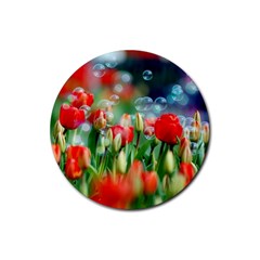 Colorful Flowers Rubber Coaster (round)  by Mariart