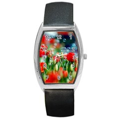 Colorful Flowers Barrel Style Metal Watch