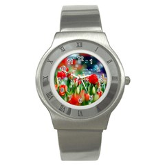 Colorful Flowers Stainless Steel Watch