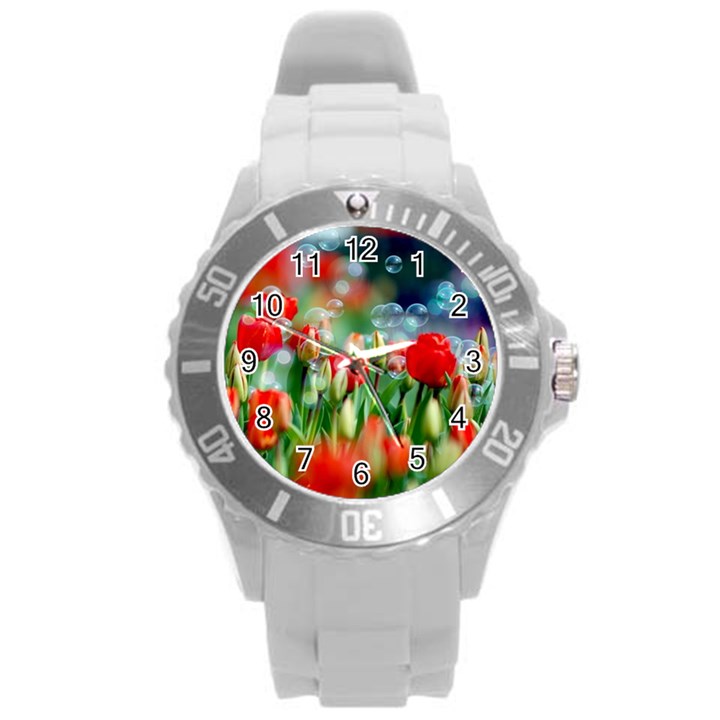 Colorful Flowers Round Plastic Sport Watch (L)