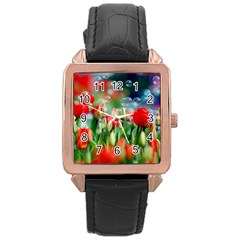 Colorful Flowers Rose Gold Leather Watch 