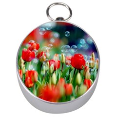 Colorful Flowers Silver Compasses