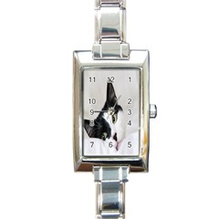 Cat Face Cute Black White Animals Rectangle Italian Charm Watch