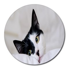 Cat Face Cute Black White Animals Round Mousepads