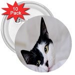 Cat Face Cute Black White Animals 3  Buttons (10 pack)  Front