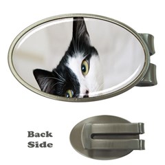 Cat Face Cute Black White Animals Money Clips (oval)  by Mariart