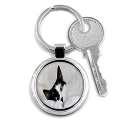 Cat Face Cute Black White Animals Key Chains (round) 