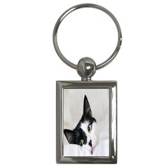 Cat Face Cute Black White Animals Key Chains (rectangle)  by Mariart