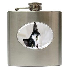 Cat Face Cute Black White Animals Hip Flask (6 Oz)