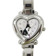 Cat Face Cute Black White Animals Heart Italian Charm Watch by Mariart