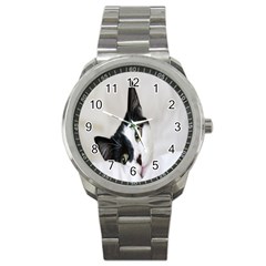 Cat Face Cute Black White Animals Sport Metal Watch by Mariart