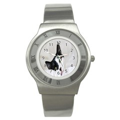 Cat Face Cute Black White Animals Stainless Steel Watch by Mariart