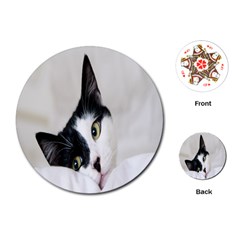 Cat Face Cute Black White Animals Playing Cards (round)  by Mariart