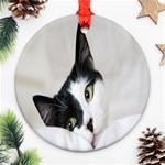 Cat Face Cute Black White Animals Round Ornament (Two Sides) Front