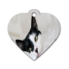 Cat Face Cute Black White Animals Dog Tag Heart (two Sides) by Mariart