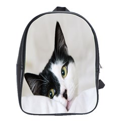 Cat Face Cute Black White Animals School Bag (large) by Mariart