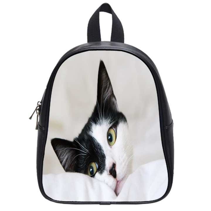 Cat Face Cute Black White Animals School Bag (Small)