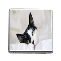 Cat Face Cute Black White Animals Memory Card Reader (square)