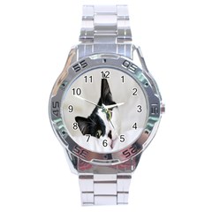 Cat Face Cute Black White Animals Stainless Steel Analogue Watch