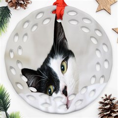 Cat Face Cute Black White Animals Ornament (round Filigree) by Mariart