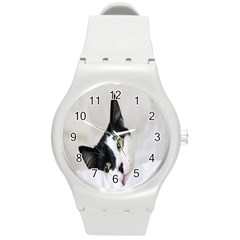 Cat Face Cute Black White Animals Round Plastic Sport Watch (m)