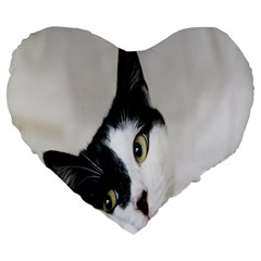 Cat Face Cute Black White Animals Large 19  Premium Heart Shape Cushions by Mariart