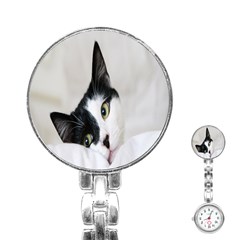 Cat Face Cute Black White Animals Stainless Steel Nurses Watch