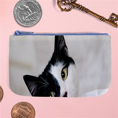 Cat Face Cute Black White Animals Large Coin Purse