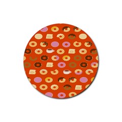 Coffee Donut Cakes Rubber Round Coaster (4 pack) 